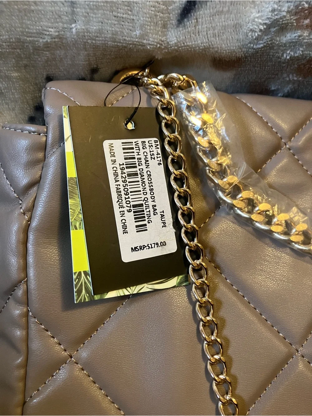 Badgley Mischka NWT Quilted Taupe Crossbody Bag